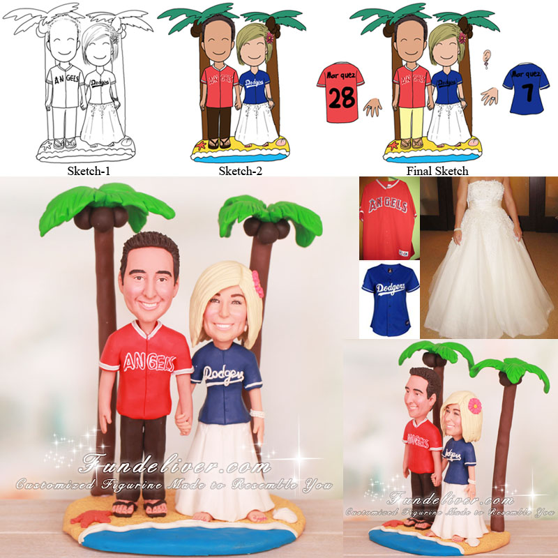 Two Palm Trees Beach Theme Sports Wedding Cake Toppers